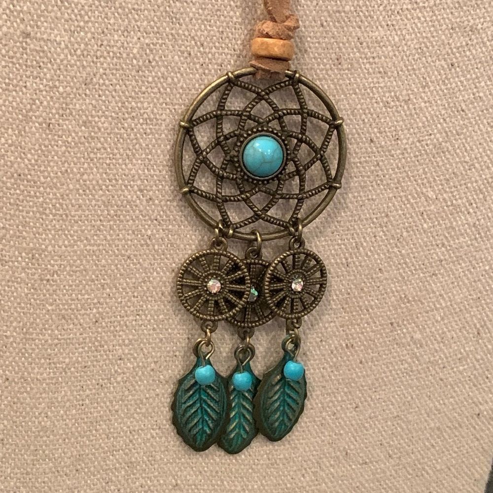 Boho Dreamcatcher Style Necklace with Turquoise Accents & Beads - Western Style